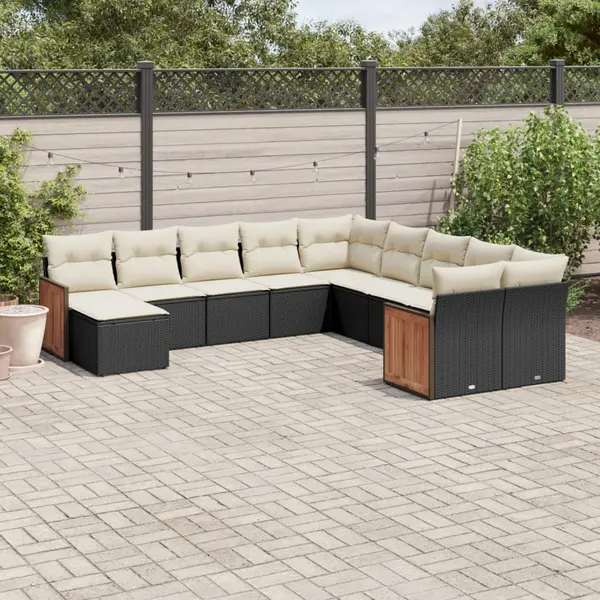 Gossi set canapele de gradina cu perne, 11 piese, negru, poliratan