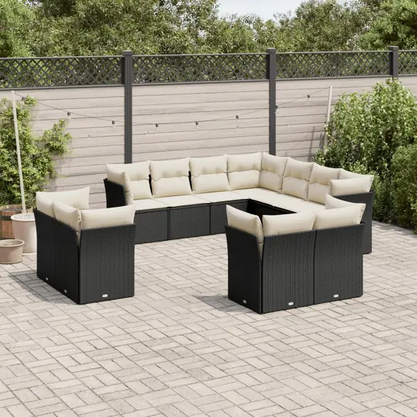 Gossi set canapele de gradina cu perne, 11 piese, negru, poliratan