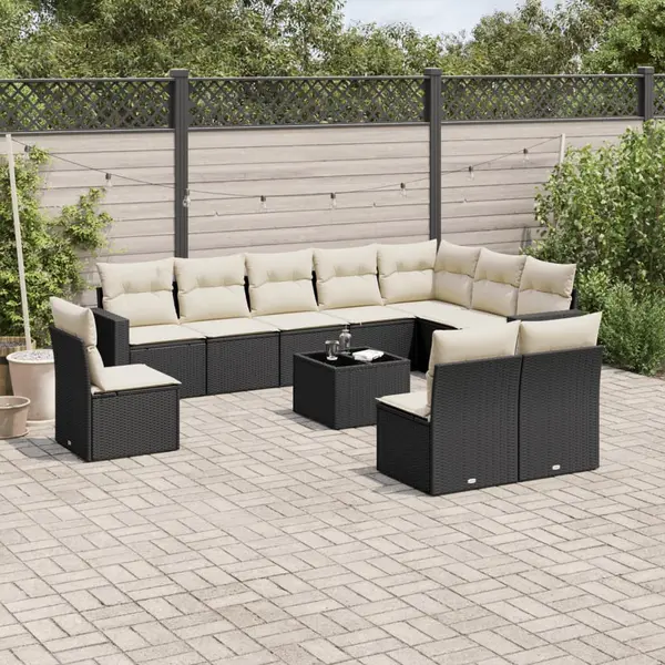 Gossi set canapele de gradina cu perne, 11 piese, negru, poliratan