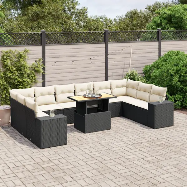 Gossi set canapele de gradina cu perne, 11 piese, negru, poliratan