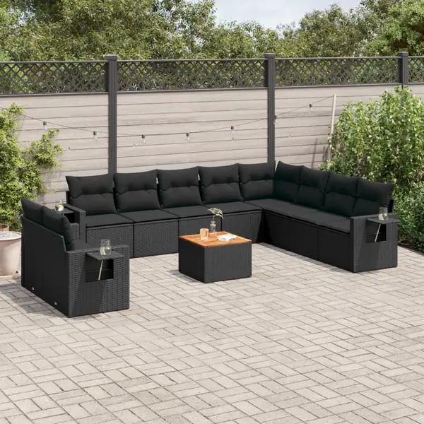 Gossi set canapele de gradina cu perne, 11 piese, negru, poliratan