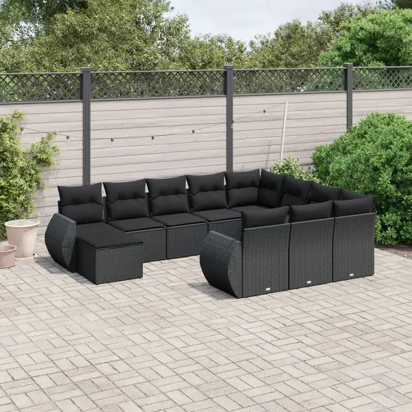 Gossi set canapele de gradina cu perne, 11 piese, negru, poliratan