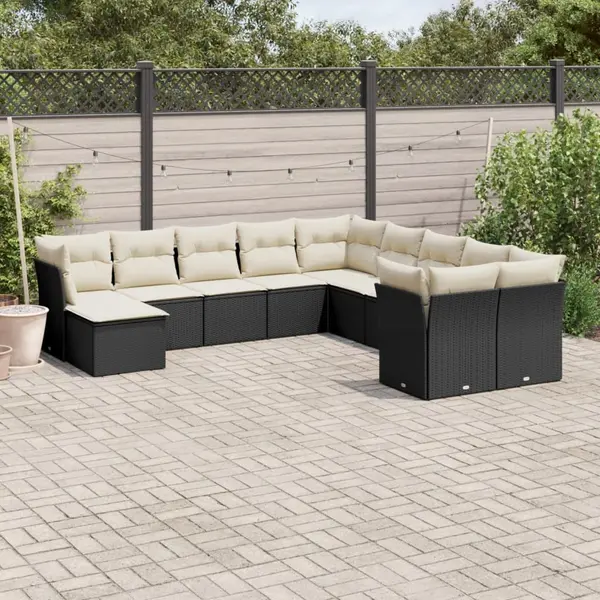 Gossi set canapele de gradina cu perne, 11 piese, negru, poliratan