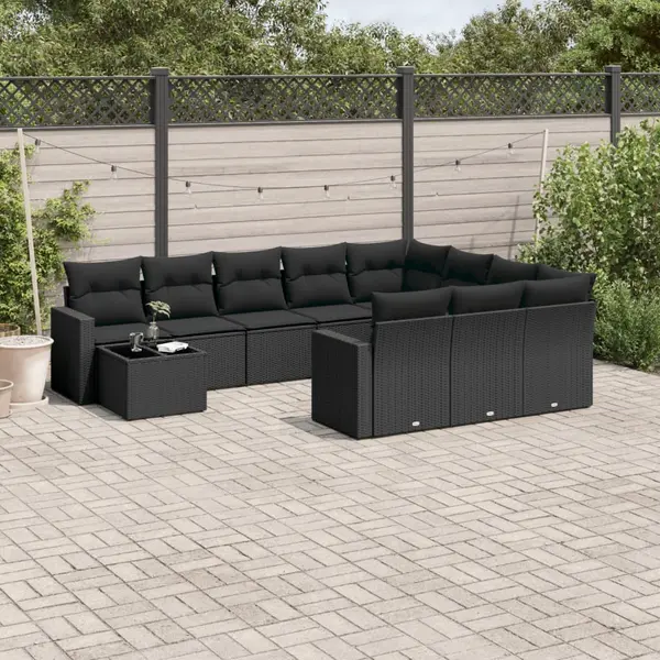 Gossi set canapele de gradina cu perne, 11 piese, negru, poliratan