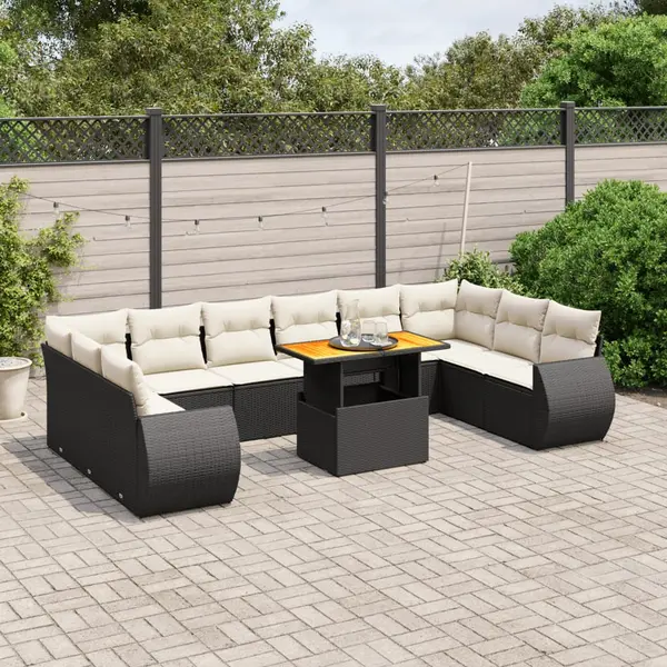 Gossi set canapele de gradina cu perne, 11 piese, negru, poliratan
