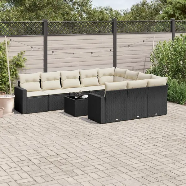Gossi set canapele de gradina cu perne, 11 piese, negru, poliratan