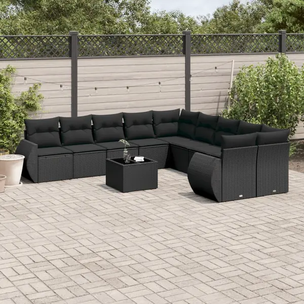 Gossi set canapele de gradina cu perne, 11 piese, negru, poliratan