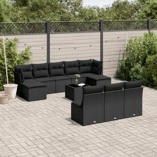 Gossi set canapele de gradina cu perne, 11 piese, negru, poliratan