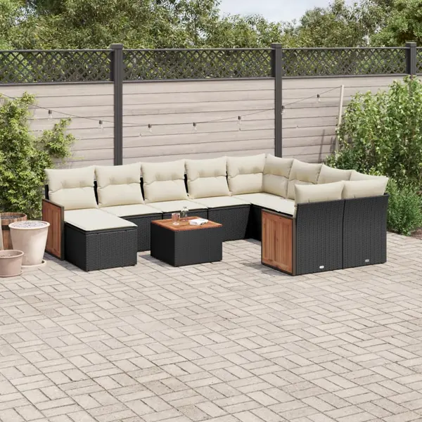 Gossi set canapele de gradina cu perne, 11 piese, negru, poliratan