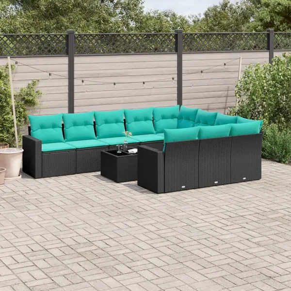 Gossi set canapele de gradina cu perne, 11 piese, negru, poliratan