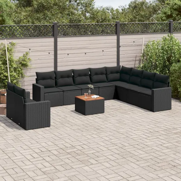 Gossi set canapele de gradina cu perne, 11 piese, negru, poliratan