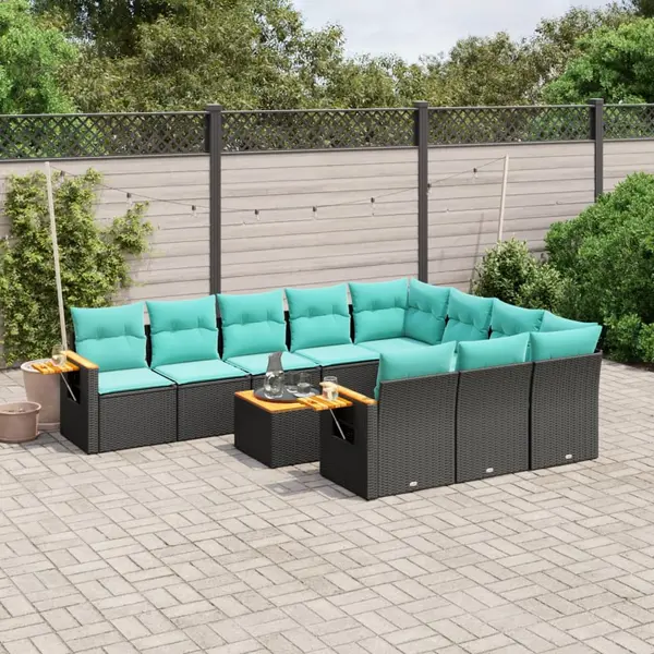 Gossi set canapele de gradina cu perne, 11 piese, negru, poliratan