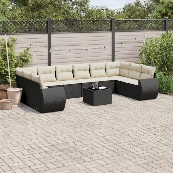 Gossi set canapele de gradina cu perne, 11 piese, negru, poliratan