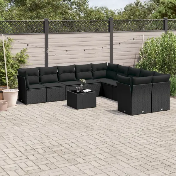 Gossi set canapele de gradina cu perne, 11 piese, negru, poliratan