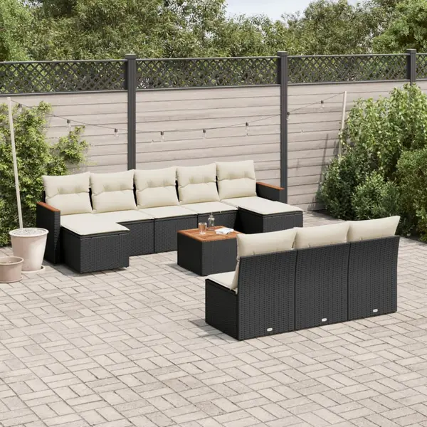 Gossi set canapele de gradina cu perne, 11 piese, negru, poliratan