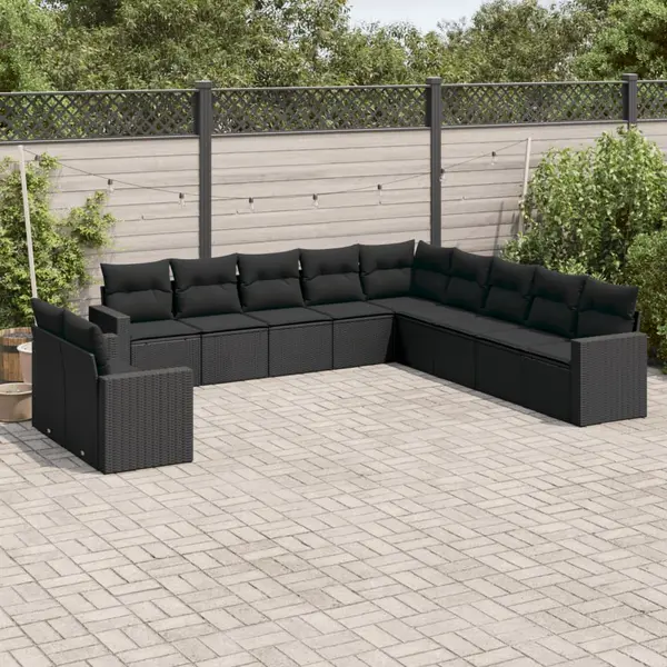 Gossi set canapele de gradina cu perne, 11 piese, negru, poliratan