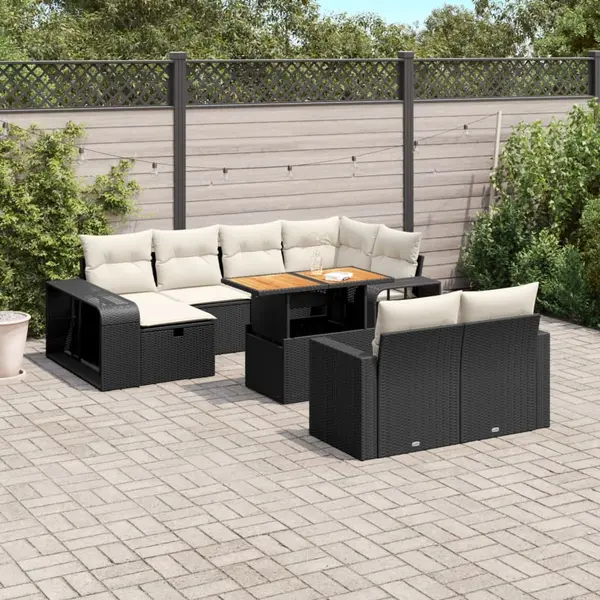Gossi set canapele de gradina cu perne, 11 piese, negru, poliratan