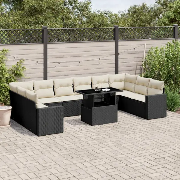 Gossi set canapele de gradina cu perne, 11 piese, negru, poliratan