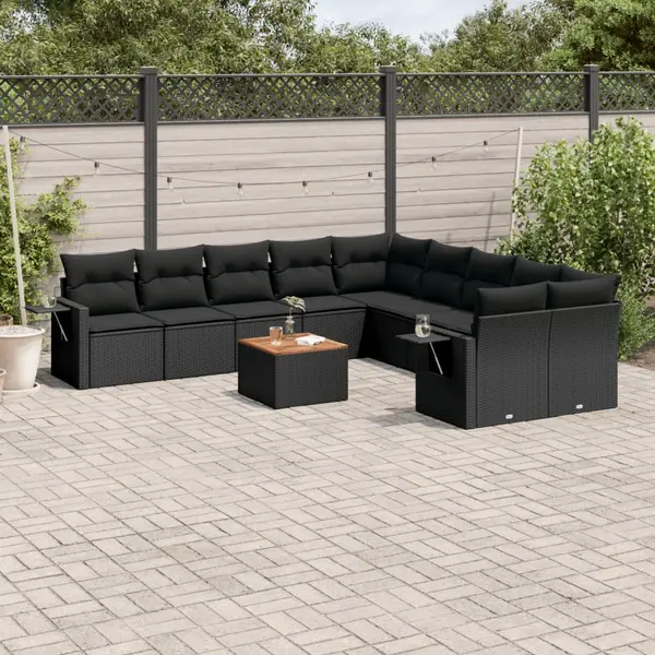 Gossi set canapele de gradina cu perne, 11 piese, negru, poliratan