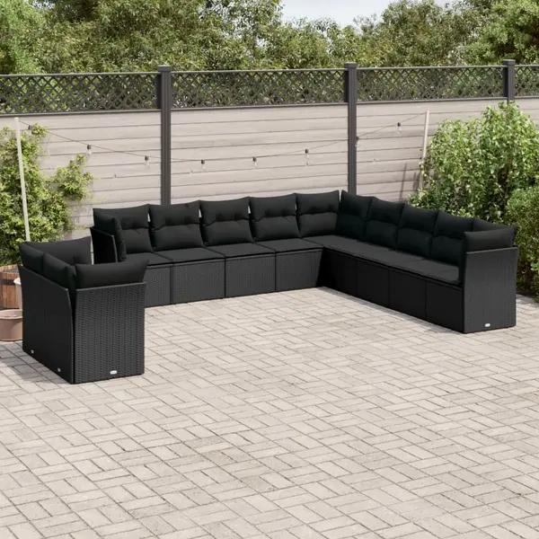 Gossi set canapele de gradina cu perne, 11 piese, negru, poliratan