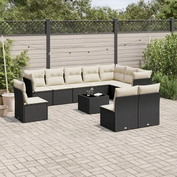 Gossi set canapele de gradina cu perne, 11 piese, negru, poliratan