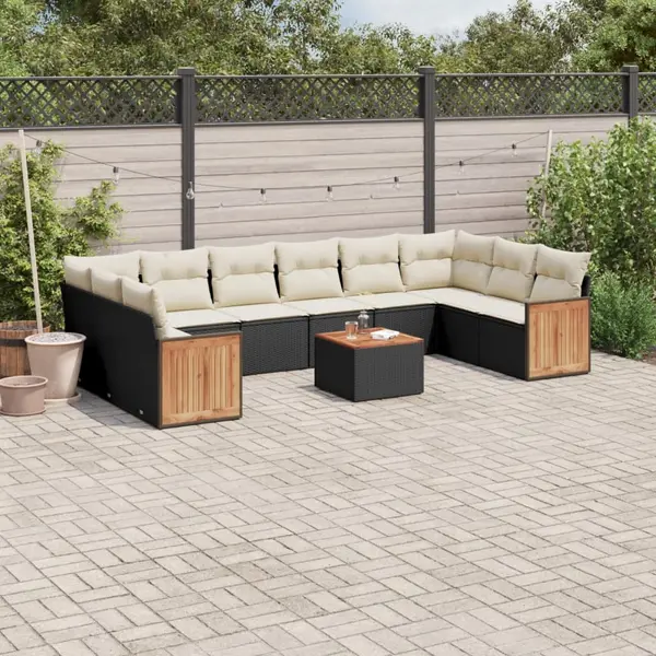 Gossi set canapele de gradina cu perne, 11 piese, negru, poliratan