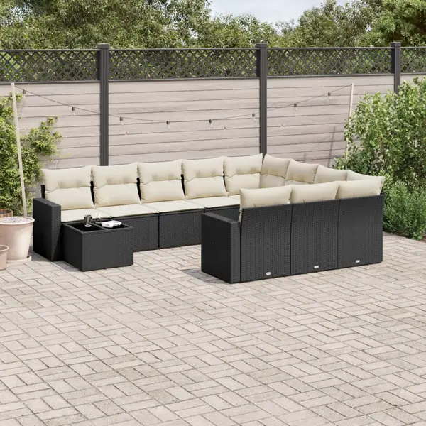 Gossi set canapele de gradina cu perne, 11 piese, negru, poliratan