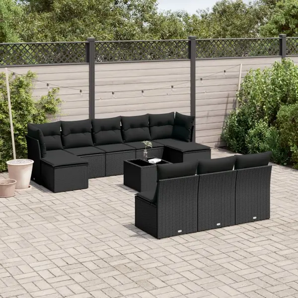 Gossi set canapele de gradina cu perne, 11 piese, negru, poliratan