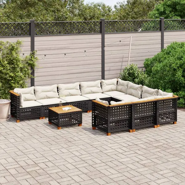 Gossi set canapele de gradina cu perne, 11 piese, negru, poliratan