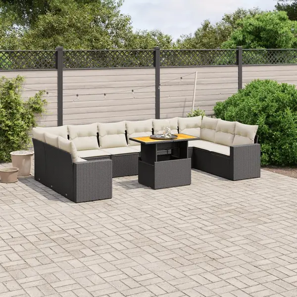 Gossi set canapele de gradina cu perne, 11 piese, negru, poliratan