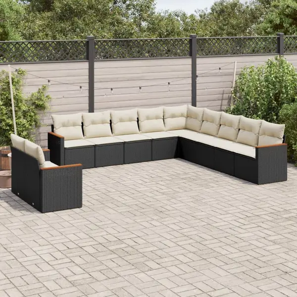 Gossi set canapele de gradina cu perne, 11 piese, negru, poliratan