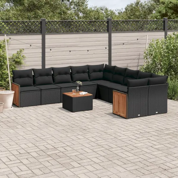 Gossi set canapele de gradina cu perne, 11 piese, negru, poliratan