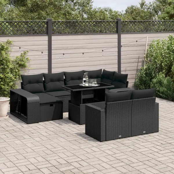 Gossi set canapele de gradina cu perne, 11 piese, negru, poliratan