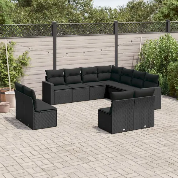 Gossi set canapele de gradina cu perne, 11 piese, negru, poliratan