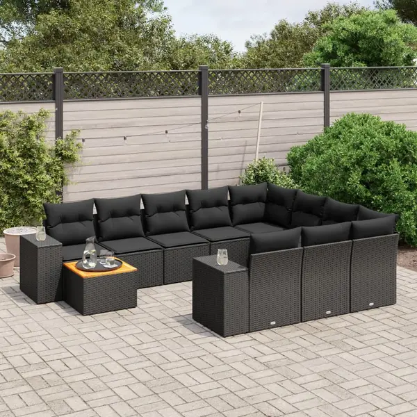 Gossi set canapele de gradina cu perne, 11 piese, negru, poliratan