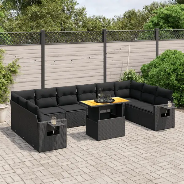 Gossi set canapele de gradina cu perne, 11 piese, negru, poliratan