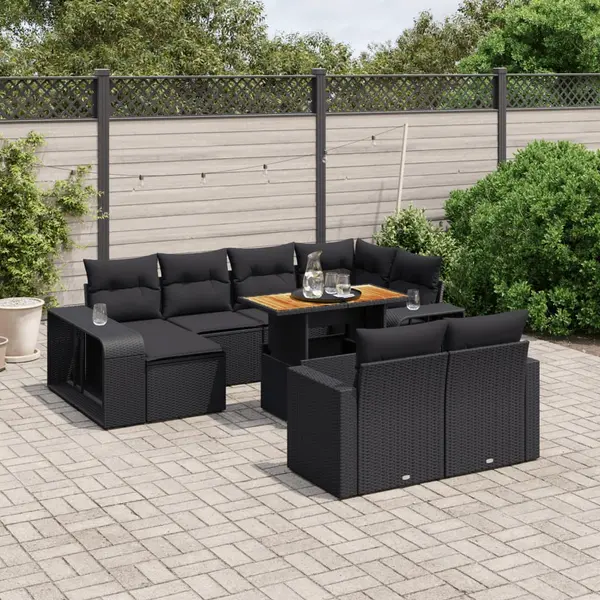 Gossi set canapele de gradina cu perne, 11 piese, negru, poliratan