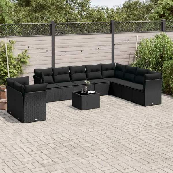 Gossi set canapele de gradina cu perne, 11 piese, negru, poliratan