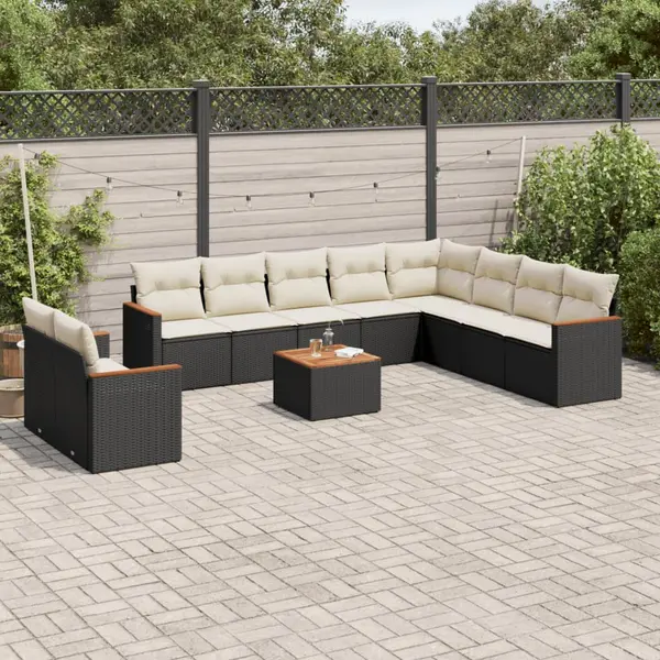 Gossi set canapele de gradina cu perne, 11 piese, negru, poliratan