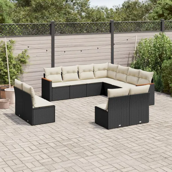 Gossi set canapele de gradina cu perne, 11 piese, negru, poliratan