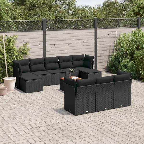 Gossi set canapele de gradina cu perne, 11 piese, negru, poliratan