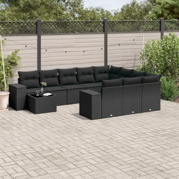 Gossi set canapele de gradina cu perne, 11 piese, negru, poliratan