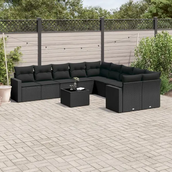 Gossi set canapele de gradina cu perne, 11 piese, negru, poliratan