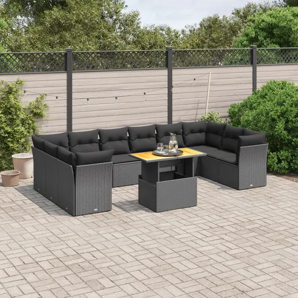 Gossi set canapele de gradina cu perne, 11 piese, negru, poliratan