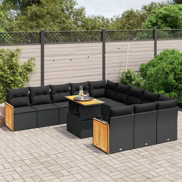 Gossi set canapele de gradina cu perne, 11 piese, negru, poliratan
