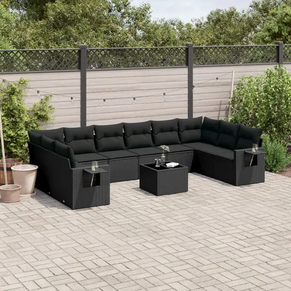 Gossi set canapele de gradina cu perne, 11 piese, negru, poliratan