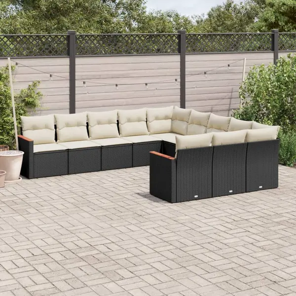 Gossi set canapele de gradina cu perne, 11 piese, negru, poliratan