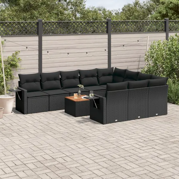 Gossi set canapele de gradina cu perne, 11 piese, negru, poliratan