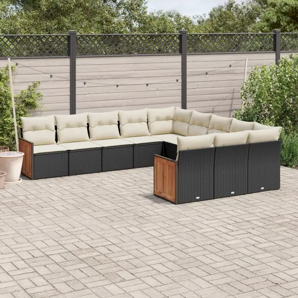 Gossi set canapele de gradina cu perne, 11 piese, negru, poliratan