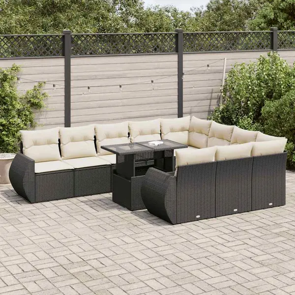 Gossi set canapele de gradina cu perne, 11 piese, negru, poliratan